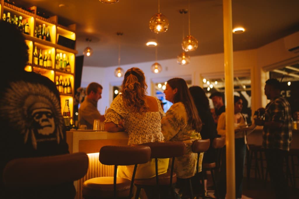 Nightlife and guests at The Analogue Room bar in Solvang