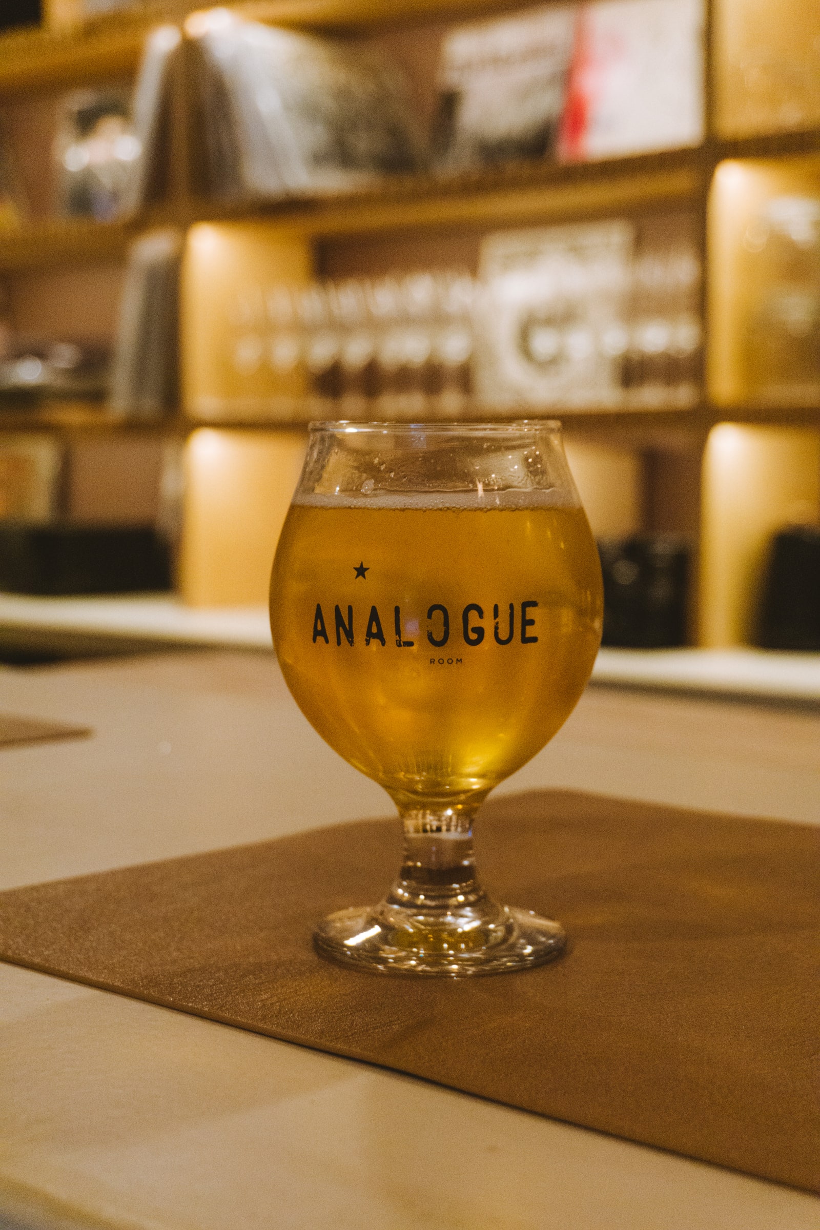 Analogue Room pint glass at the Solvang vinyl lounge and beer bar
