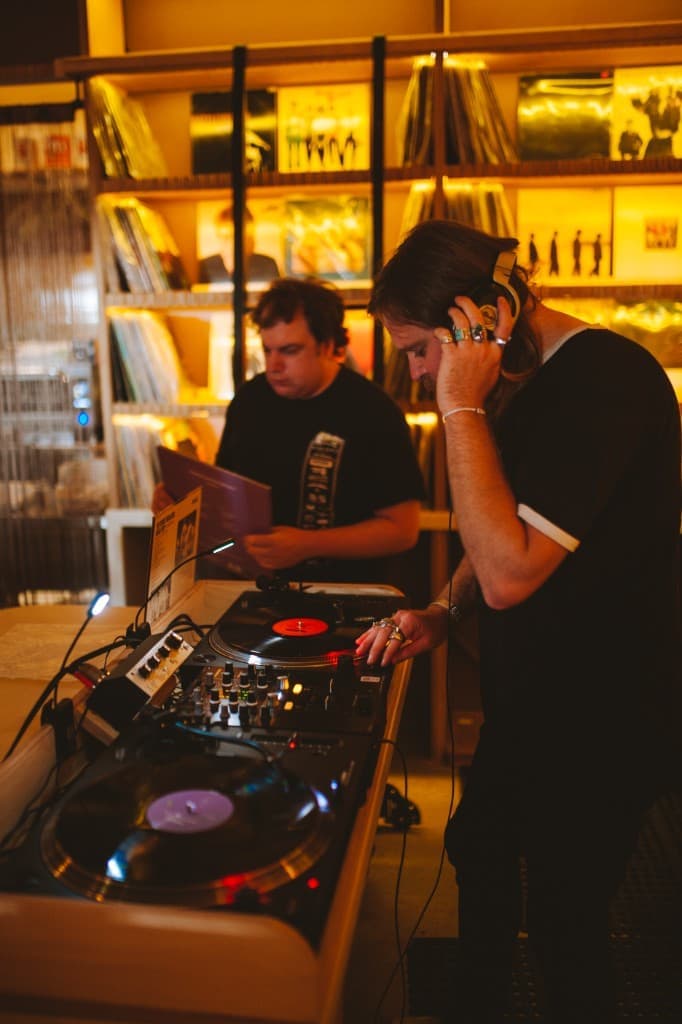 DJs at the booth inside The Analogue Room vinyl lounge and bar in Solvang